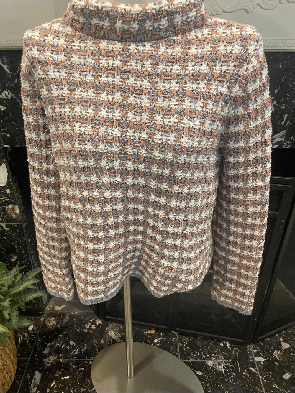 Ann Taylor Bouclé Turtleneck Sweater in Cream, Gray & Brown